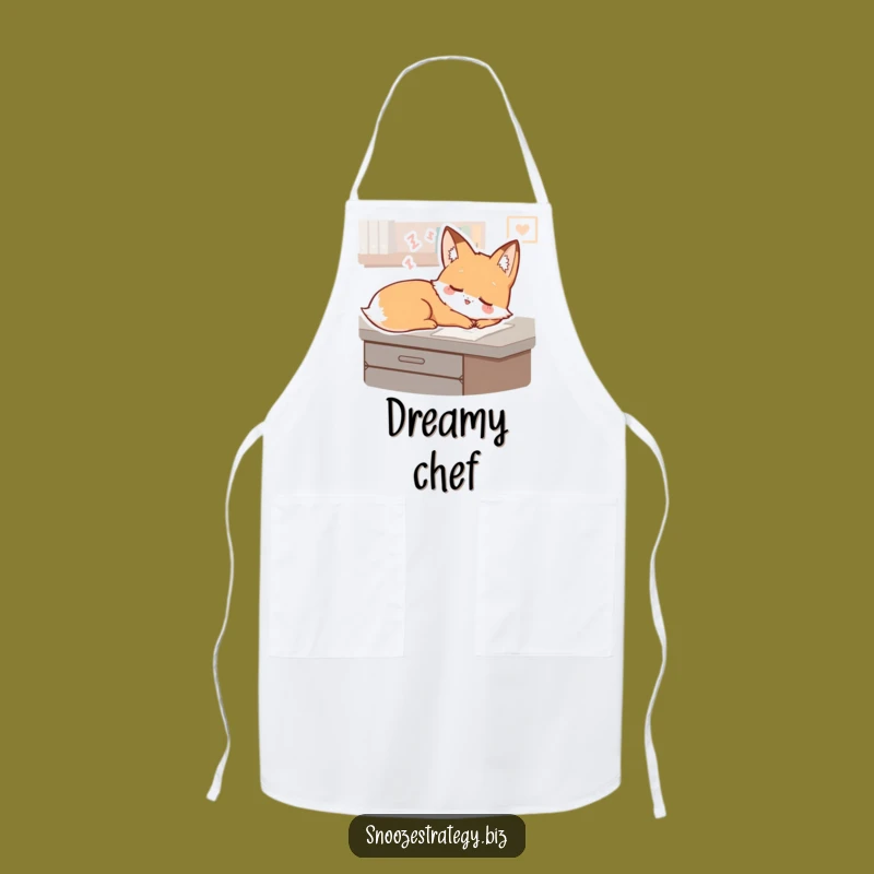 Funny Fox Desk Apron: Sleepy Dreamer Character for Relaxed Kitchen Tasks
