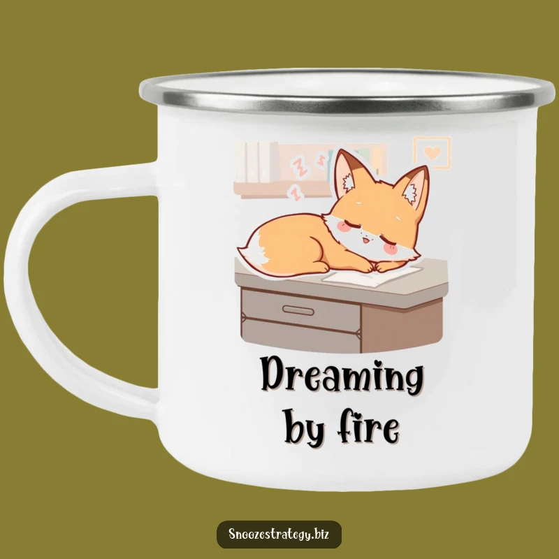 Funny Fox Desk Camping Mug: Sleepy Dreamer Character Enamel Cup