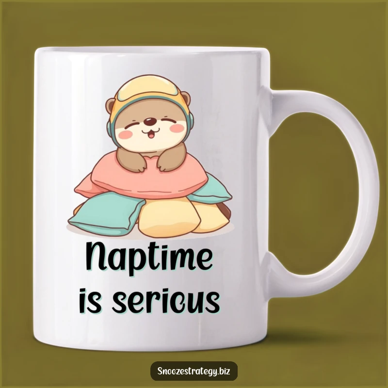 Funny Otter Sleep Mug: Adorable Helmeted Character Gift for Cozy Mornings
