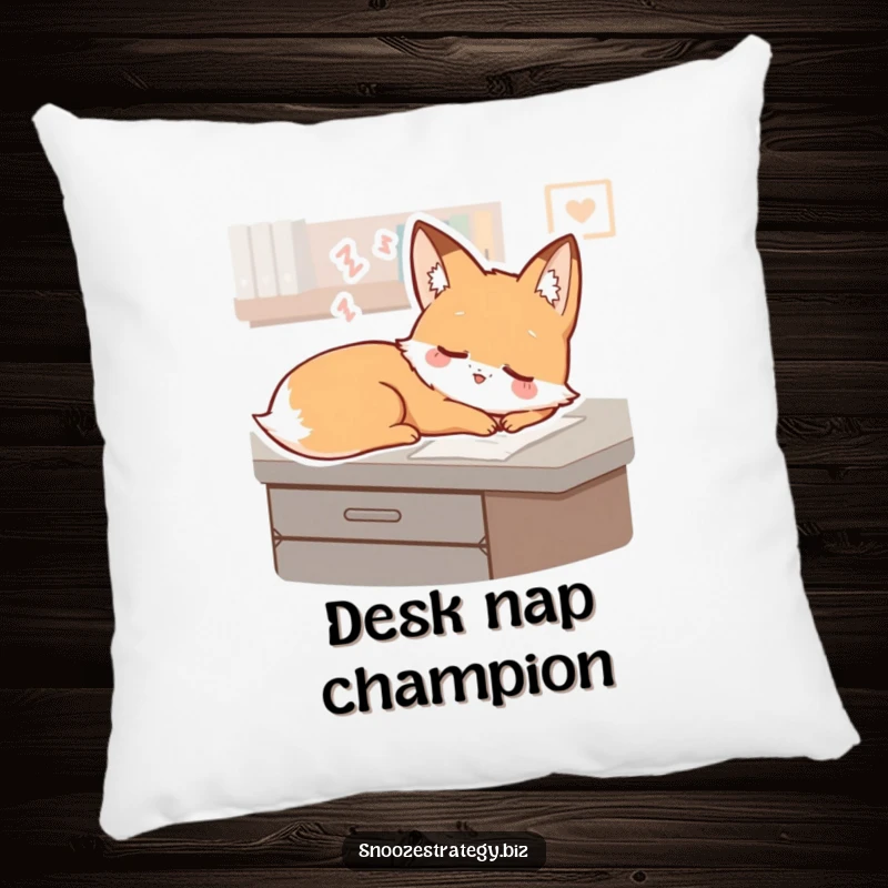 Funny Fox Desk Pillow: A sleepy fox character dreams gently on a desk, offering supreme comfort and a touch of relaxed charm.