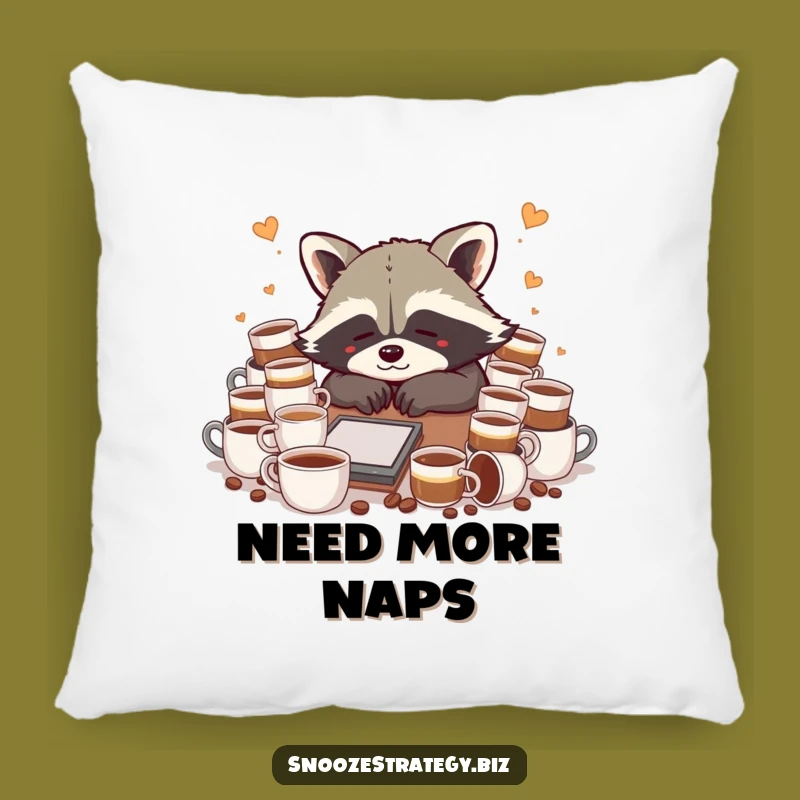Funny Raccoon Pillow: Cozy Up with Coffee Overload