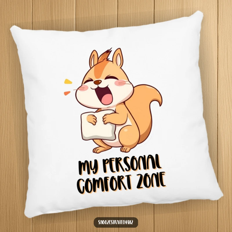 Funny squirrel pillow featuring a cute, yawning character ready for sleep, perfect for adding comfort and humor.