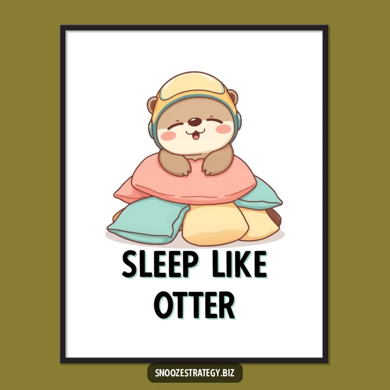 Funny Otter Sleep Digital Art Print: Adorable Helmeted Character Decor