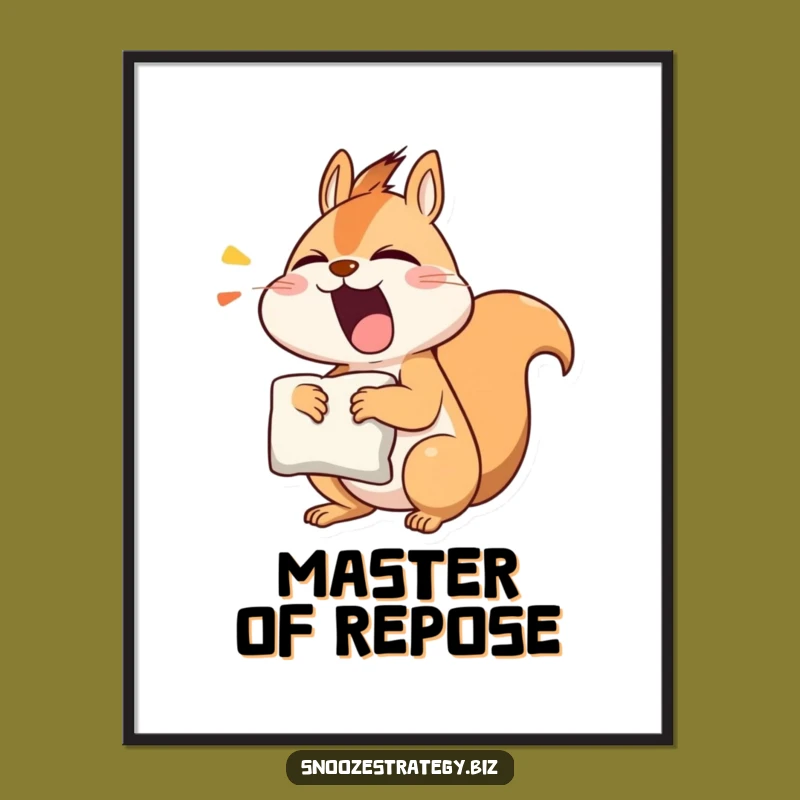 Funny Yawning Squirrel Digital Art Print: Sleepy Character Pillow Wall Decor