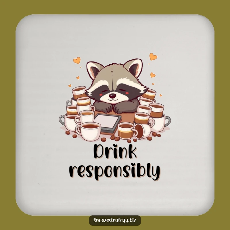 Funny Raccoon Coaster: Protect Surfaces with Coffee Love