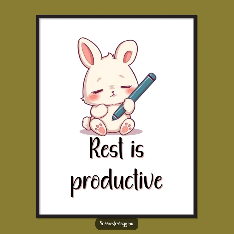 Funny Tired Rabbit Pen Poster: Add Snoozy Art