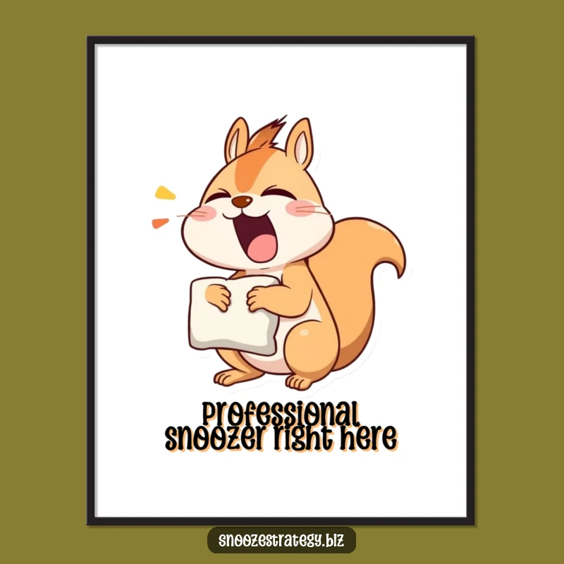 Funny Yawning Squirrel Poster: Adorable Sleepy Character Pillow Art for Room Decor