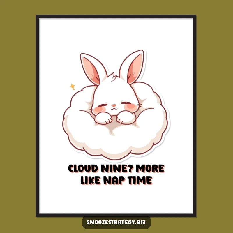 Free Printable Wall Art: Funny Sleeping Rabbit, Cozy Cloud Pillow, Downloadable Decor