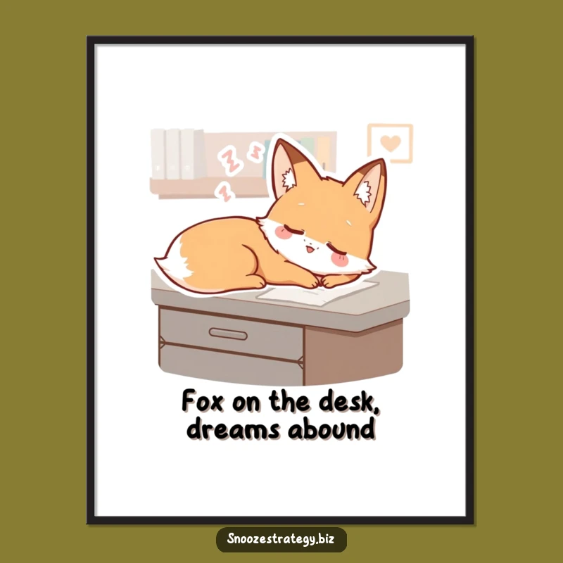 Funny Free Printable Fox Wall Art - Sleepy Desk Dreamer Downloadable Decor