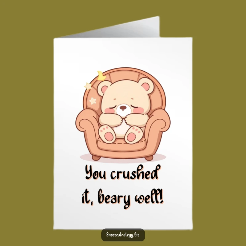 Free Printable Congrats Card: Funny Sleeping Bear Cub, Armchair Rest, Downloadable Gift