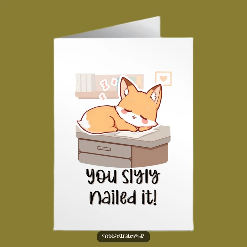 Relaxed Free Printable Fox Congrats Card - Desk Nap Downloadable Cheer
