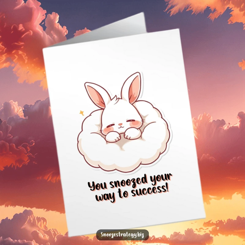 Funny Free Printable Congrats Card: A cute rabbit peacefully snoozes on a cloud pillow, perfect for congratulating someone.