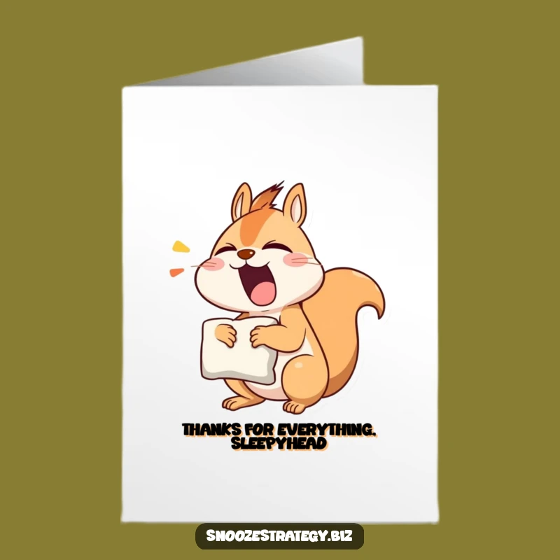 Free Printable Thank You Card: Funny Yawning Squirrel for a Sleepy Appreciation