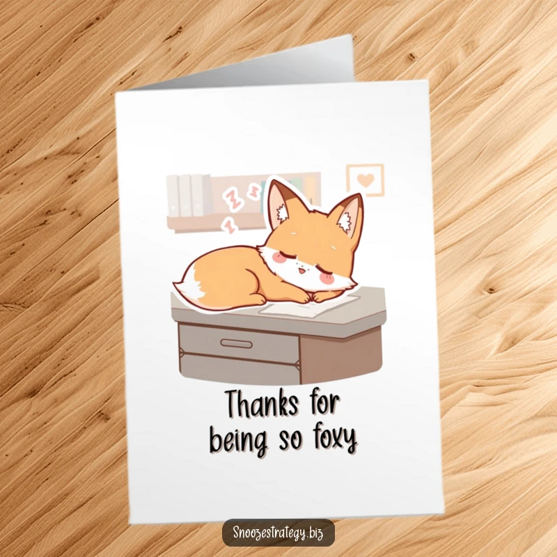 Funny Free Printable Fox Thank You Card: A sleepy fox smiling gently while dreaming.