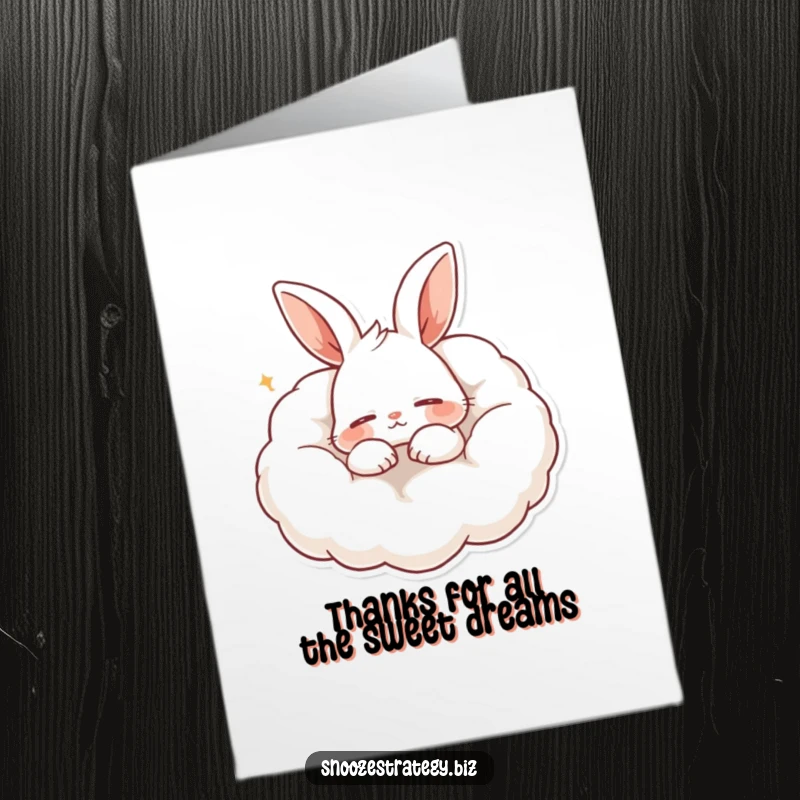 Funny Free Printable Thank You Card: A cute rabbit naps on a soft pillow, expressing thanks in its sleep.