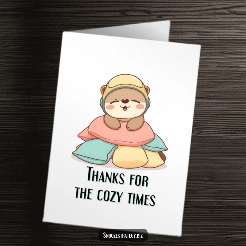 Funny Free Printable Otter Thank You Card: A joyful otter peacefully napping in a helmet.