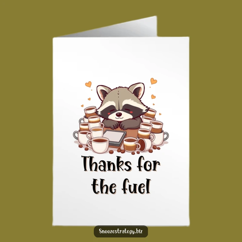 Coffee Raccoon Free Printable Thank You Card - Downloadable Appreciation Gift