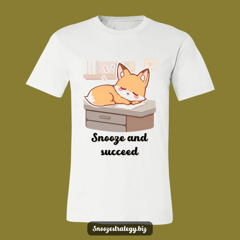 Funny Fox Desk T-Shirt: Sleepy Dreamer Character Tee for Cozy Comfort