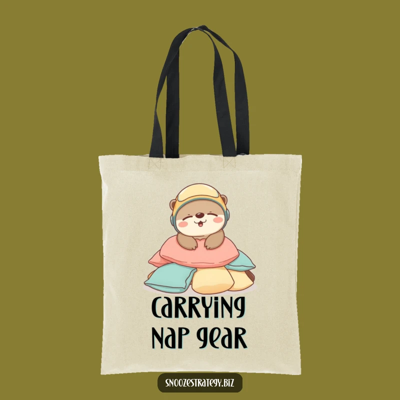 Funny Otter Sleep Tote Bag: Adorable Helmeted Character Carry-All