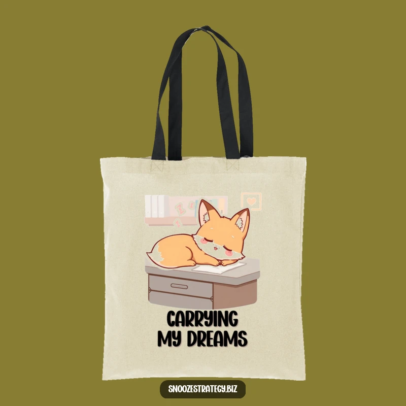 Funny Fox Desk Tote Bag: Sleepy Dreamer Character Carry-All